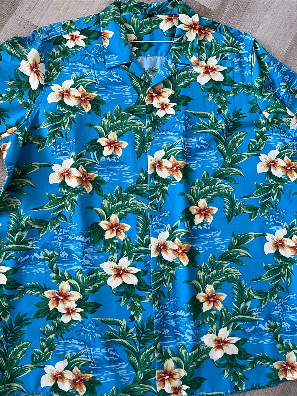 Blue Tropical Hawaiian Floral Button-Up Shirt